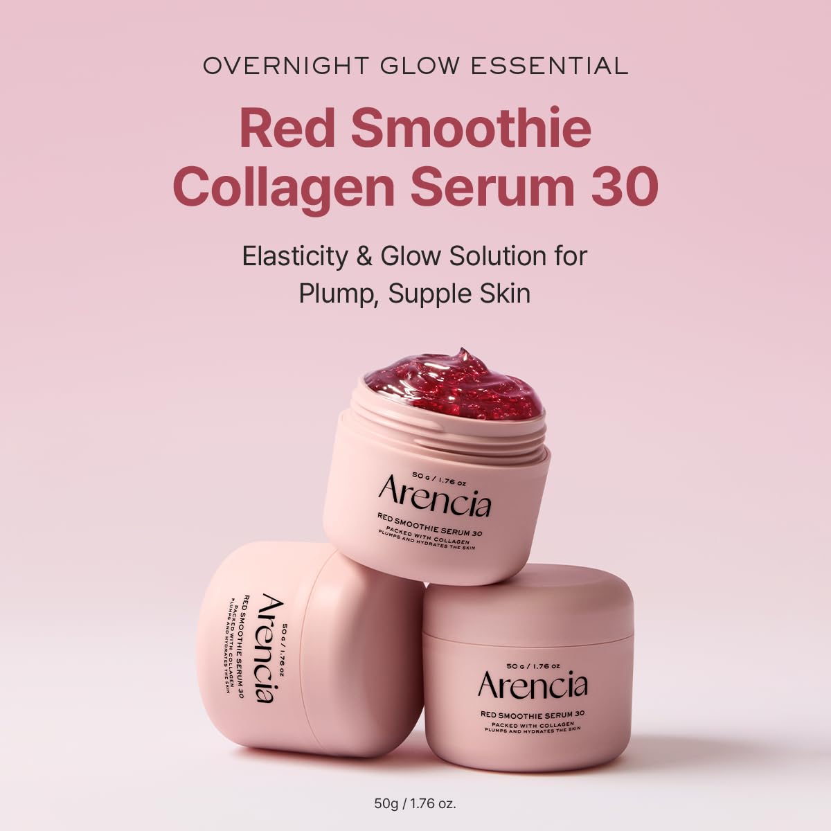 Arencia Overnight Red Smoothie Gesichtsmaskenserum, strahlend & beruhigend mit 30% rotem Kollagen, Niacinamide, Peptid, Vitamin E