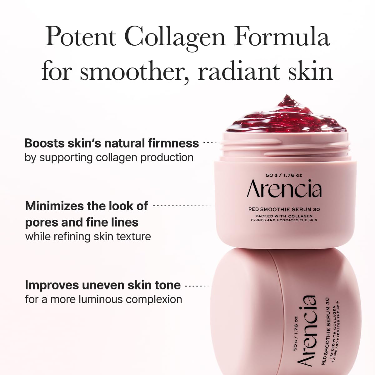 Arencia Overnight Red Smoothie Gesichtsmaskenserum, strahlend & beruhigend mit 30% rotem Kollagen, Niacinamide, Peptid, Vitamin E