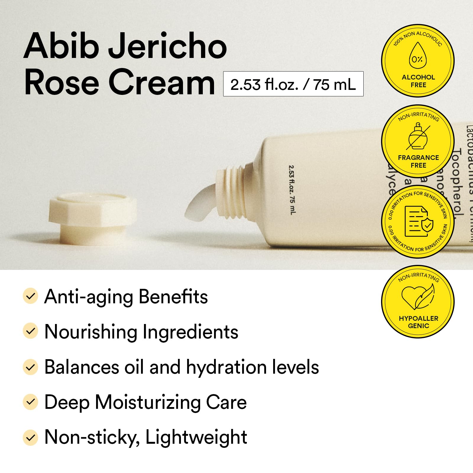 Abib Jericho Rose Creme, Hypoallergen, Anti Aging Feuchtigkeitscreme Für Trockene Haut, 75 Ml